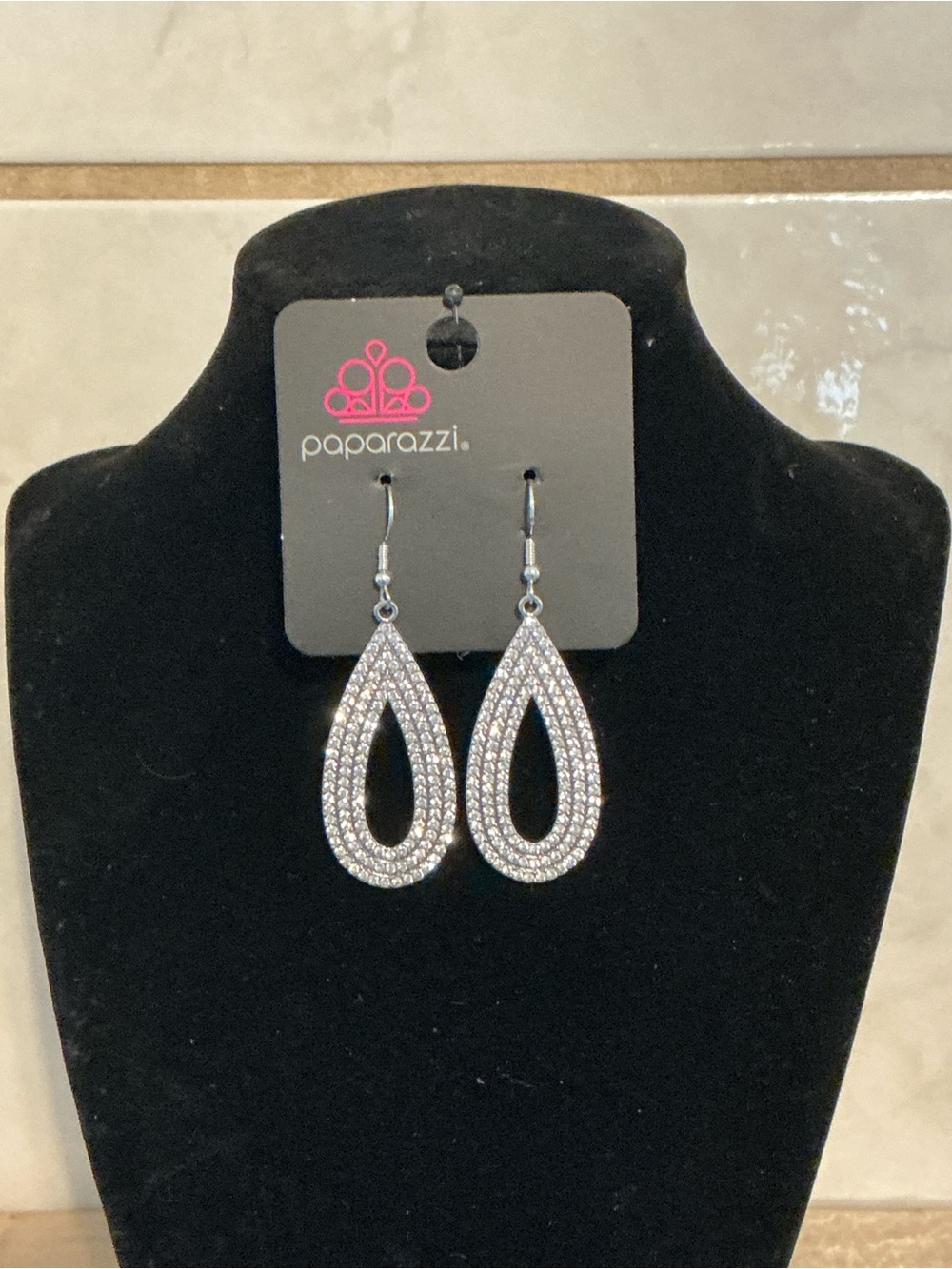 Paparazzi Silver Sparkling Teardrop Dangle Earrings